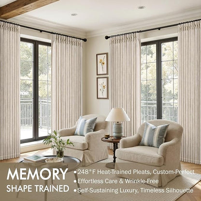 MIULEE Pinch Pleated Thick Linen Curtains 108 Inches Long 2 Panels for Living Room Bedroom, Linen Textured Drapes Pinch Pleat Back Tab Semi Sheer Privacy Neutral Ivory Cream Foor to Ceiling Curtains