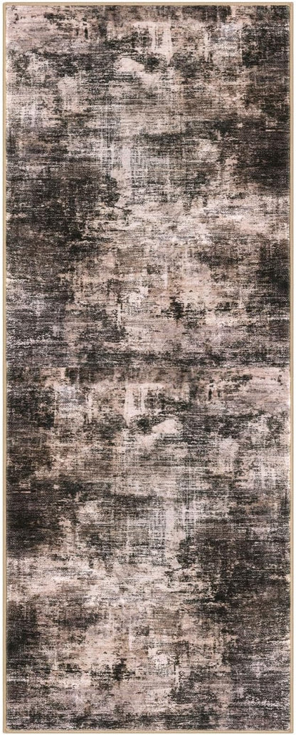 IOHOUZE Abstract Runner Rug 3x8 Ft Washable Runners for Hallways, Non Slip Kitchen Runner Printed Faux Wool Entryway Runner Indoor, Modern Abstract Floor Carpet for Hall Bedroom, Brown/Rust