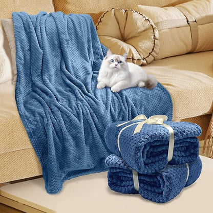 4 Pack Fleece Throw Blankets 50x60 Inches – 270 GSM Ultra Soft Flannel, Oeko-TEX Standard 100 Certified, Lightweight 3D Waffle Texture, No Shedding/Pilling, for Bed, Couch, Sofa, All Season (Blue)