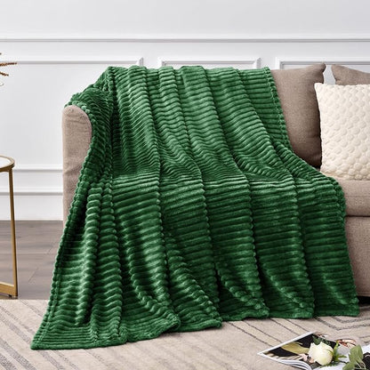 BEDELITE Fleece Throw Blanket for Couch – 3D Ribbed Jacquard Soft and Warm Decorative Fuzzy Blanket – Cozy, Fluffy, Plush Lightweight Green Throw Blankets for Bed, Sofa, 50x60 inches