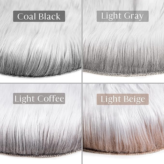 Ashler Faux Fur Rug, Fluffy Shaggy Area Rug Ultra Soft 2 x 3 Feet Sheepskin Fur Rug, Frosted Bottom Beige Fuzzy Machine Washable Shag Rug, Nursery Decor Throw Rugs for Bedroom, Living Room