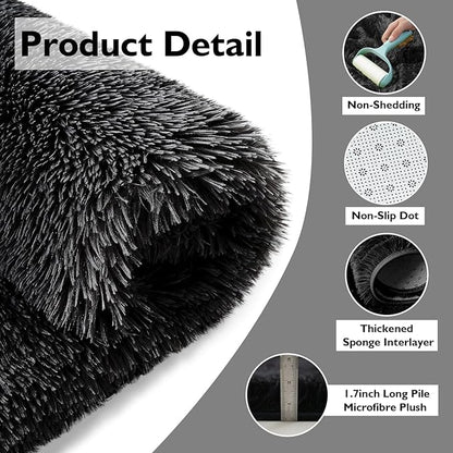 Shag Area Rug for Bedroom 3x5,Black Fluffy Area Rugs for Living Room,Soft Fuzzy Rug Non-Shedding Indoor Plush Carpet for Kids Bedroom Nursery Dorm Home Decor