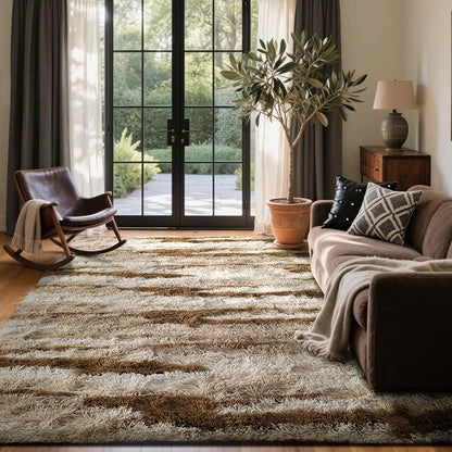 9x12 Ft Extra Large Shag Rugs for Living Room, Ultra Soft Fluffy Furry Area Rugs for Bedroom Indoor Floor, Aesthetic Carpet for Kids Home Decor (Khaki)