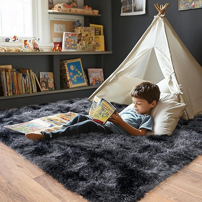 Pionblank Super Fluffy Area Rug for Living Room 5x7 Feet, Modern Indoor Shaggy Carpet, Soft Plush Non Slip Rugs for Bedroom Kids Room Cloakroom Home Decor, Dark Grey
