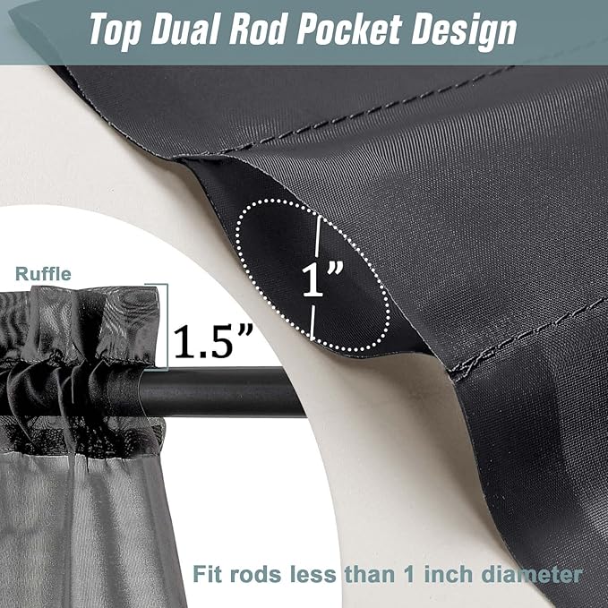 Black Sheer Curtains 216 Inches Long, Extra Long Elegant Light Filtering Voile Sheer Scarf Curtains for Wedding Party Ceremony Canopy Decor, Rod Pocket Window Drapes, 2x42Wx216L Inches