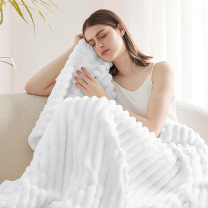 Bedsure GentleSoft Twin Fleece Blanket for Couch - Cozy Soft Blankets for Women, Cute Small Throws for Girls, Bright White, 60x80 Inches