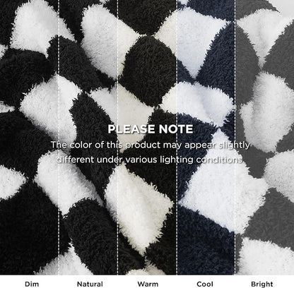 Bedsure GentleSoft Cozy Soft Throw Blanket, Black Checkered Fluffy Blankets, Lightweight Warm Knit All Season Throw Blankets for Couch Bed Sofa, Travel, Birthday Gifts for Women, Men, 50x60 Inches