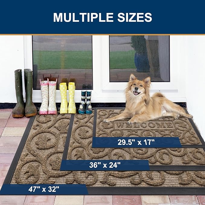 Smiry Welcome Door Mat Outside Entrance, Heavy Duty Trap Dirt and Moisture Easy Clean Low Profile Patio Porch Indoor Outdoor Front Doormat for Entry, 35x23 Inch, Brown