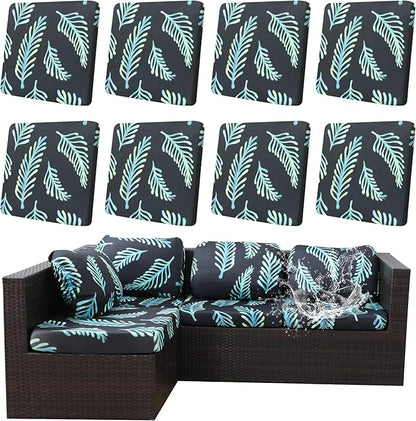 8Pcs Outdoor Cushion Covers, Patio Cushion Covers,Stretch Elastic Slipcovers, Replacement Washable & Reusable Furniture Protector for Patio Couch (Fir-Pattern,Cover Only)