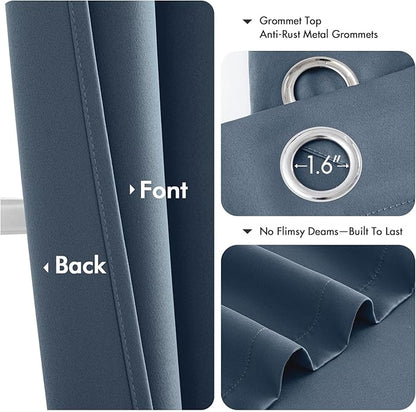 MIULEE Stone Blue Blackout Curtains for Bedroom Living Room 72 Inches Long 2 Panels, Thermal Insulated Room Darkening Drapes Solid Grommet Top Light Blue Window Treatments Set, W40 x L72 Inch