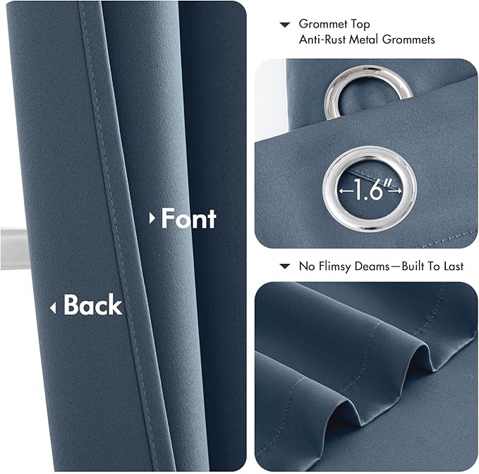 MIULEE Stone Blue Blackout Curtains for Bedroom Living Room 63 Inches Long 2 Panels, Thermal Insulated Room Darkening Drapes Solid Grommet Noise Reduction Light Blocking Window Treatments 34x63 Inch