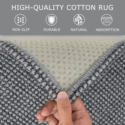 KOZYFLY Runners for Hallways 2x7 ft Washable Kitchen Runner Non Slip Rubber Backed Hall Runners Cotton Entryway Runner Rugs Floor Carpet for Indoor Backdoor Bedroom Kitchen, Grey/Dark Grey