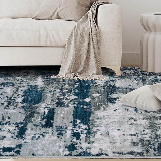 6x9 Area Rugs for Living Room Rug Washable: Abstract Rug for Dining Room Bedroom Carpet Non Slip 6 by 9 Indoor Modern Nursery Home Office Navy Grey