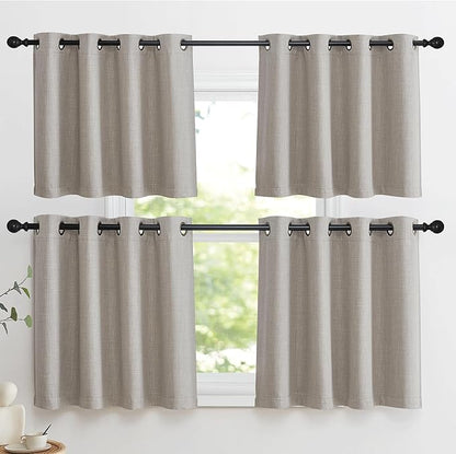 NICETOWN Linen Curtain Valances for Living Room 30 inch Length 2 Panels, Grommet Top Light Blocking Room Darkening Curtains Thermal Insulated Window Tiers for Barhtoom Window, Angora, W50 x L30