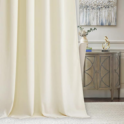RYB HOME Ivory White Velvet Curtains 102 inches with Hook Belt, Soft Fabric Room Darkening Thermal Insulated Luxurious Home Decor Curtains for Living Room Bedroom, W 52" x L 102", 2 Panels Set