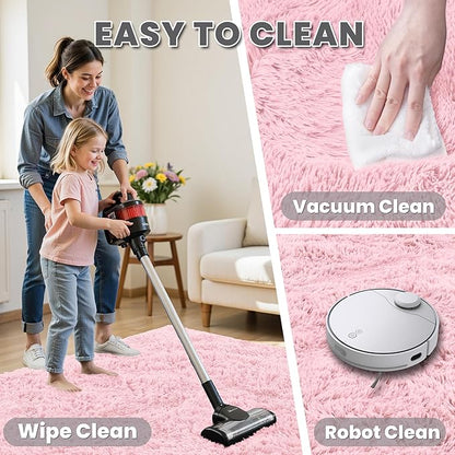 8x10 Area Rug for Living Room: Soft Fluffy Shag Pink Rugs for Bedroom, Non-Slip Large Fuzzy Plush Rug Indoor Floor Carpet for Nursery Kids Boys Girls Room, Dorms, Playroom, Modern Home Decor