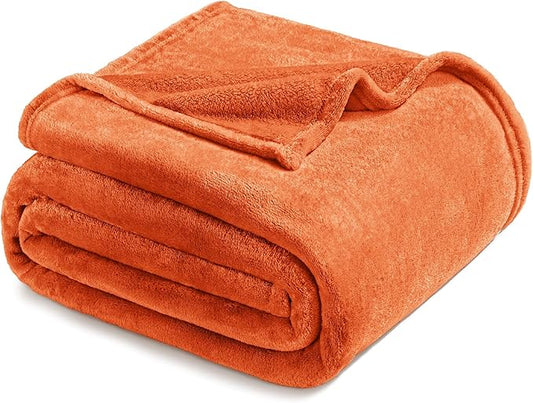 Exclusivo Mezcla Fleece Blanket Twin Size for Bed, Super Soft and Warm, All Season, Cozy, Plush, Lightweight, 60x80 Inches Burnt Orange
