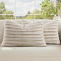 decorUhome Summer Cozy Faux Fur Throw Pillow Covers 12x20 Set of 2 Decorative Soft Plush Striped Lumbar Modern Farmhouse Boho Couch Pillow Cases with Velvet Back for Sofa Bed Living Room, Beige White