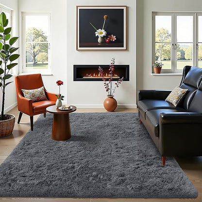 OLANLY Area Rugs for Living Room Bedroom, Machine Washable 4x5.9 ft Soft Fluffy Shaggy Bedside Rug, Indoor Floor Carpet for Kids Girls and Boys, Dorms, Nursery Rooms, Home Decor Aesthetic, Light Grey