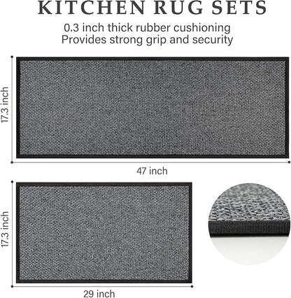 eqivei Kitchen Rugs Non Skid Washable Set of 2 PCS, Absorbent Runner Rugs for Kitchen, Farmhouse Weave Floor Mats in Front of Sink, 17.3"x 47"+17.3"x 29" (Inky)