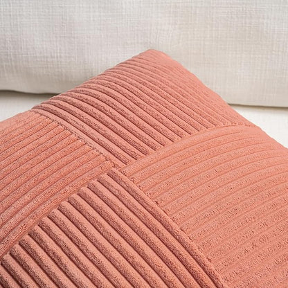 Fancy Homi 2 Packs Coral Lumbar Decorative Throw Pillow Covers 14x22 Inch for Living Room Couch, Rustic Farmhouse Boho Home Decor, Soft Striped Corduroy Rectangle Accent Peach Cushion Case 35x55 cm