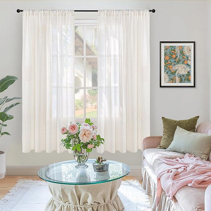 BGment Natural Linen Curtains 63 Inch Length for Living Room - Rod Pocket Textured Light Filtering Window Drapes for Bedroom Farmhouse Lightweight Rustic Decor, 2 Panels Set, 42 X 63 Inch