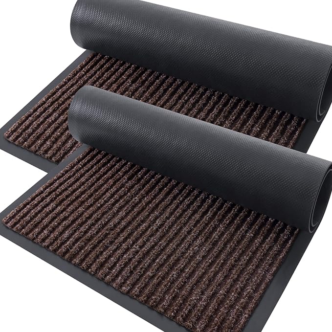 OLANLY Front Door Mat Indoor Outdoor Entrance, 2-Pack 47 x 23 Inch, Waterproof Heavy Duty Doormat, Fade Resistant, Low Profile, Easy Clean Patio Porch Welcome Floor Mats for Entry, Tan