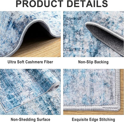 6x9 Area Rugs for Living Room - Washable Rug Modern Abstract Soft Large Neutral Non-Slip Carpet Indoor Floor Thin Carpets for Bedroom Dining Room Farmhouse Nursery Home Office Blue Grey