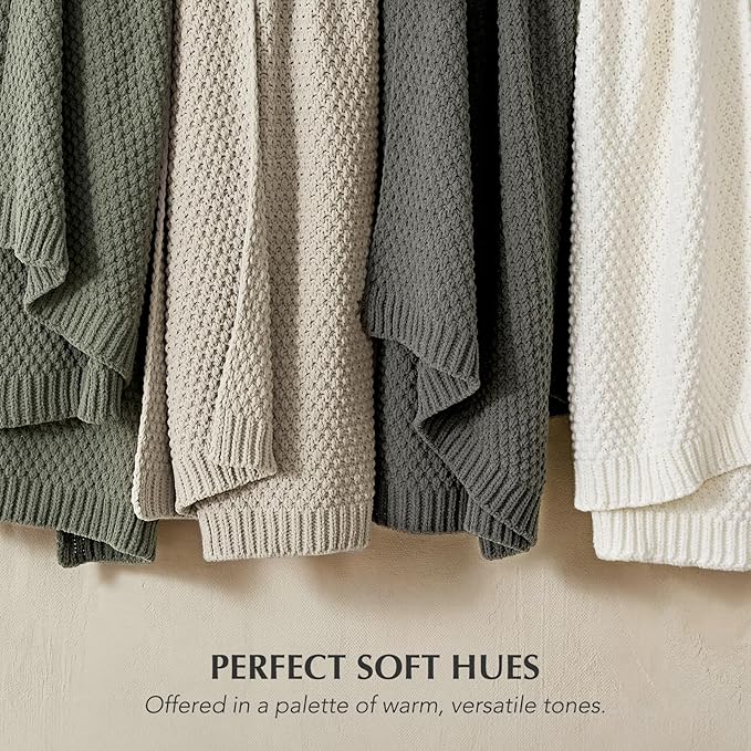 EVERGRACEHOME Chunky Chenille Knit Throw Blanket for Couch, Soft Luxurious Moss Stitch Blankets for Bed, Cozy Decorative Farmhouse Knitted Throws for Sofa, Charcoal Gray, 60" x 80"
