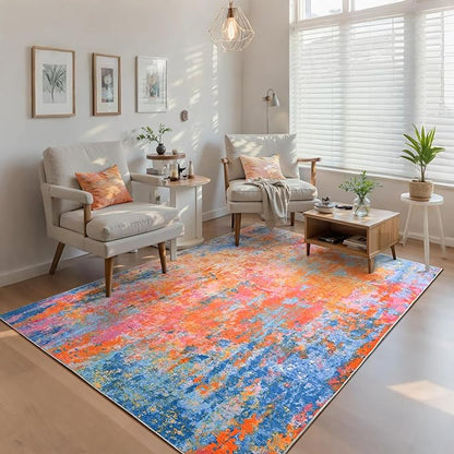 Ompaa Living Room Rug 5x7 Rainbow Area Rugs Washable Boho Colorful Rug Non Slip Abstract Vintage Indoor Large Carpet for Bedroom, Classroom, College Dorm, Farmhouse, Dining Room, Kids Playroom