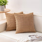 Pack of 2 Corduroy Decorative Throw Pillow Covers 24x24 InchSoft Striped Pillow Covers Modern Farmhouse Home Decor for Sofa Living Room Couch Bed（Coffee）
