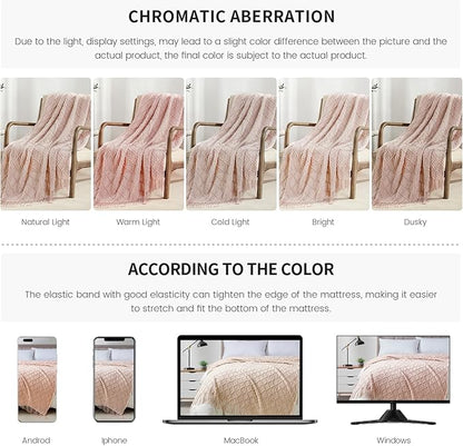 BOURINA Pink Throw Blanket 50 x70 Inches Jacquard Argyle Throw Textured Solid Soft Throws and Blankets for Sofa or Bed Knitted Decorative Blanket