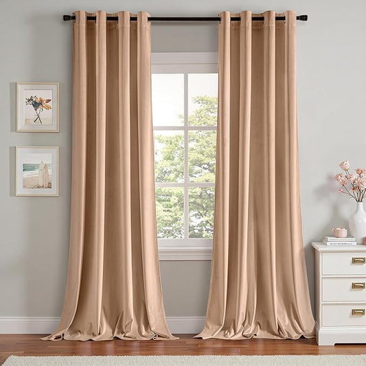 MIULEE Velvet Curtains Blush Beige Elegant Grommet Thermal Insulated Soundproof Room Darkening Curtains/Drapes for Classical Living Room Bedroom Decor 52 x 96 Inch Set of 2