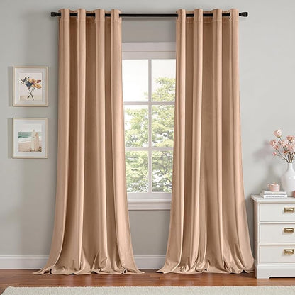 MIULEE Velvet Curtains Blush Beige Elegant Grommet Thermal Insulated Soundproof Room Darkening Curtains/Drapes for Classical Living Room Bedroom Decor 52 x 108 Inch Set of 2