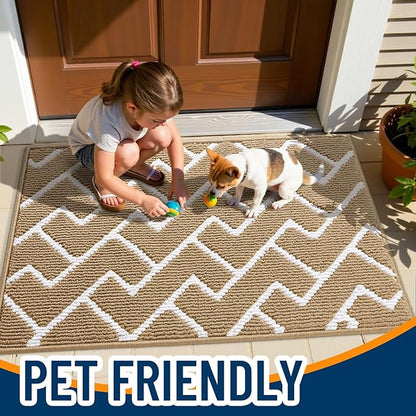 OLANLY Front Door Mat, Non-Slip Rubber Backing, Dirt Resistant and Absorbent, Washable, Easy to Clean Low-Profile Indoor Doormat for Back Door, Entryway, Inside Entrance, 48x32, Beige
