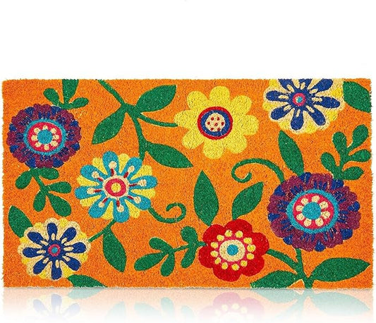 Juvale Floral Coir Door Mat - 17 x 30 in, Natural & Modern - Outdoor Welcome Mat for Front Door & Patio with PVC Backing