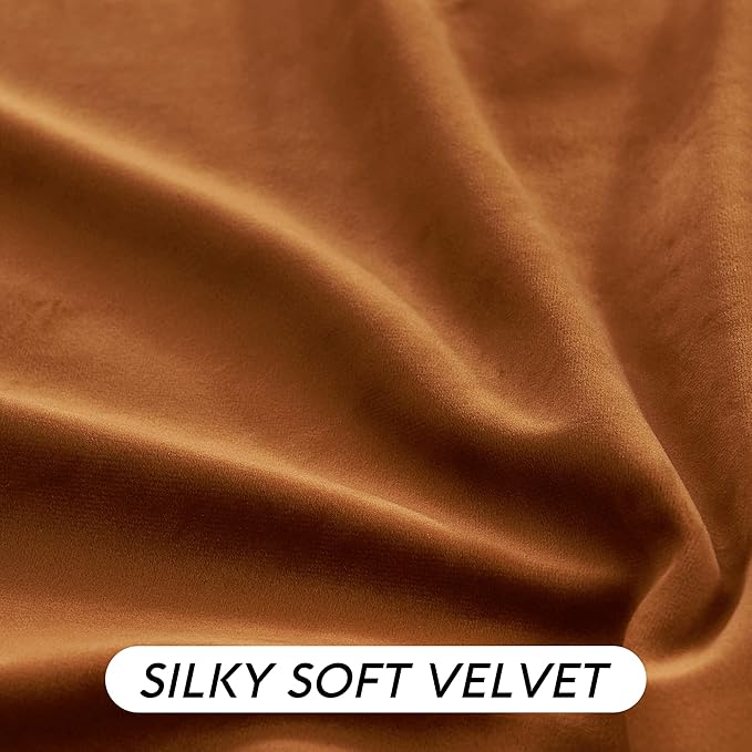RYB HOME Velvet Curtains 96 inch, Room Darkening Window Curtains for Living Room Thermal Insulated Privacy Backdrop with Back Tab Loop for Bedroom, Golden Oak, W52 x L96 inch, 2 Panels