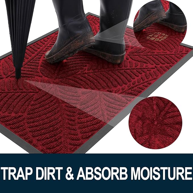 Colorxy Waterproof Doormat, Sturdy Natural Rubber Front Indoor Mat, Non Slip Low Profile Indoor Outdoor Door Mats, Stain and Fade Resistant Floor Mat, Easy Clean Patio Entry Mat, 47''x17'', Burgundy