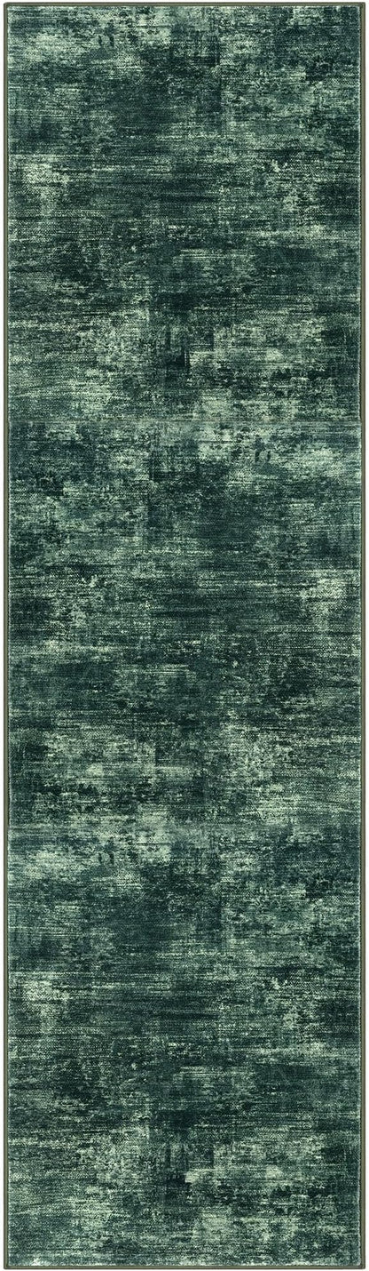 IOHOUZE Abstract Runner Rug 3x10 Ft Washable Runners for Hallways, Non Slip Kitchen Runner Printed Faux Wool Entryway Runner Indoor, Modern Abstract Floor Carpet for Hall Bedroom, Dark Green