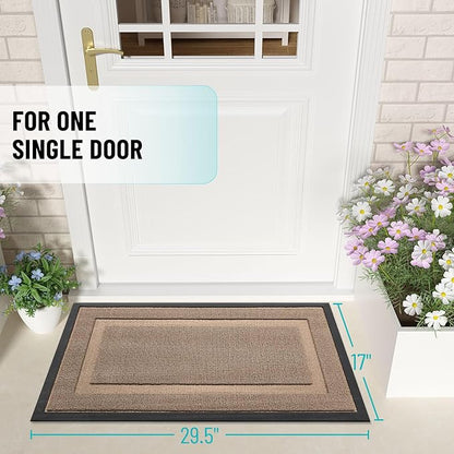 OLANLY Front Door Mat Indoor Outdoor Entrance, Waterproof All-Season, All-Weather Doormat, Sturdy Natural Rubber, Low Profile, Easy Clean Patio Porch Entryway Mat, 29.5x17, Mocha