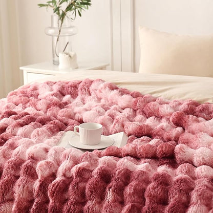COOVA Faux Fur Throw Blanket for Couch, Cozy Soft and Fuzzy Plush Rabbit Fur Bubble Blanket for Sofa Bedroom Living Room, 60x80 Inches Tie Dye Magenta