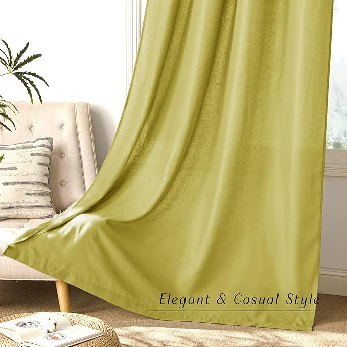 NICETOWN Bright Yellow Linen Curtains for Kitchen, Thick Flax Small Window Treatments Semi Sheer Privacy Assured with Light Through for Cafe/Bathroom, W55 x L84, 2 Panels