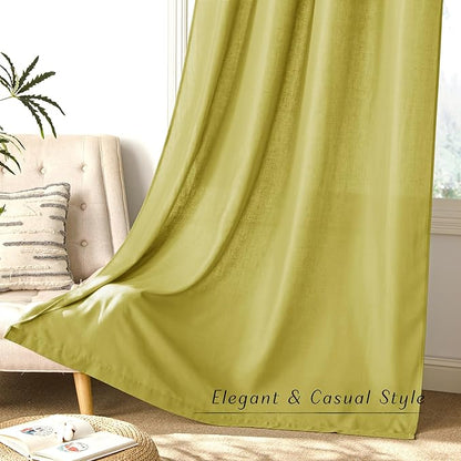 NICETOWN Bright Yellow Linen Curtains for Kitchen, Thick Flax Small Window Treatments Semi Sheer Privacy Assured with Light Through for Cafe/Bathroom, W55 x L84, 2 Panels