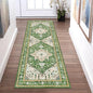 Yamaziot Washable Runner Rug, 2x6 Non-Slip Boho Vintage Hallway Rug Runner with Rubber Backing, Stain Resistant & Low Pile Faux Wool Distressed Carpet Runner for Kitchen, Laundry, Entrance, Green