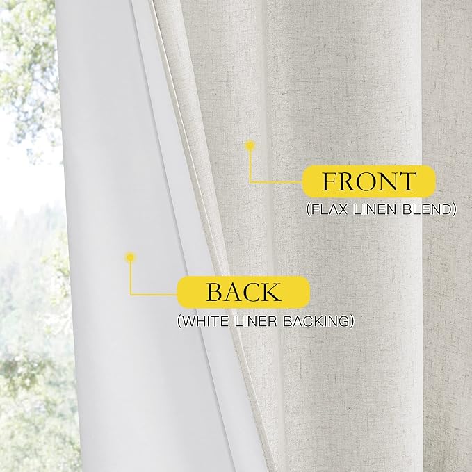NICETOWN Linen Blackout Curtains for Kitchen, Ivory, 2 Panels, 34" Wide x 48" Long, Short Kitchen Burlap Linen 100% Blackout Drape Panels for Night Shift, Great Job for Blocking Light