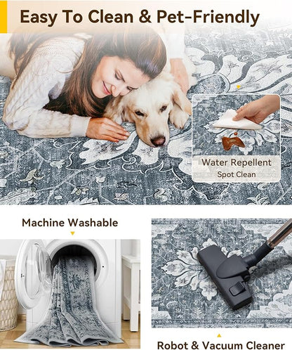 Area Rugs 2'x5' Runner Rug Non Slip Washable for Kitchen Hallway Bedroom Beside Laundry Room Bathroom Rug, Floor Carpet, Light Gray Grey White