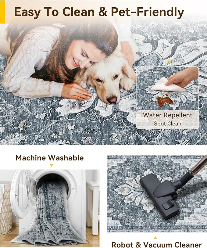 Area Rugs 2'x3' Kitchen Rugs Entry Rug Small Rugs for Entryway Kitchen Bathroom Door Mat Indoor Entrance,Washable Non Slip, Light Gray Grey White