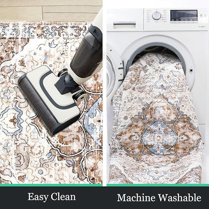 HEBE Hallway Runner Rug 2'x6' Washable Vintage Distressed Area Rugs Non Slip Laundry Rug Runner Boho Floor Carpet Runners for Hallways Entryway Laundry Room Kitchen Bathroom