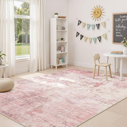 UERMEI 5x7 Area Rug Living Room Rugs Thickened - Washable Neutral Modern Abstract Soft Rug Indoor Floor No Slip Rug Carpet for Bedroom Under Dining Table Home Office Decor - Pink