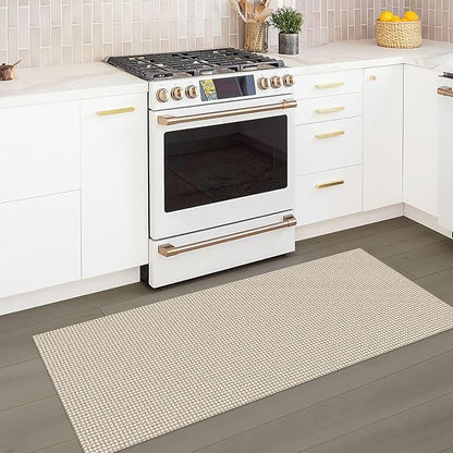 KOZYFLY Runners for Hallways 2x5 ft Washable Kitchen Runner Non Slip Rubber Backed Hall Runners Cotton Entryway Runner Rugs Floor Carpet for Indoor Backdoor Bedroom Kitchen, Ivory/Khaki